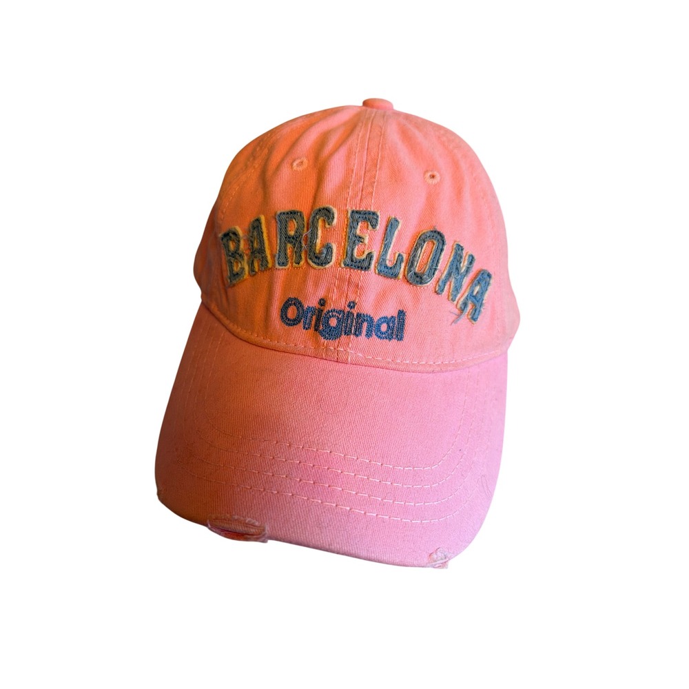 Baseball Cap Pink Barcelona Original Distressed Souvenir Hat Adjustable